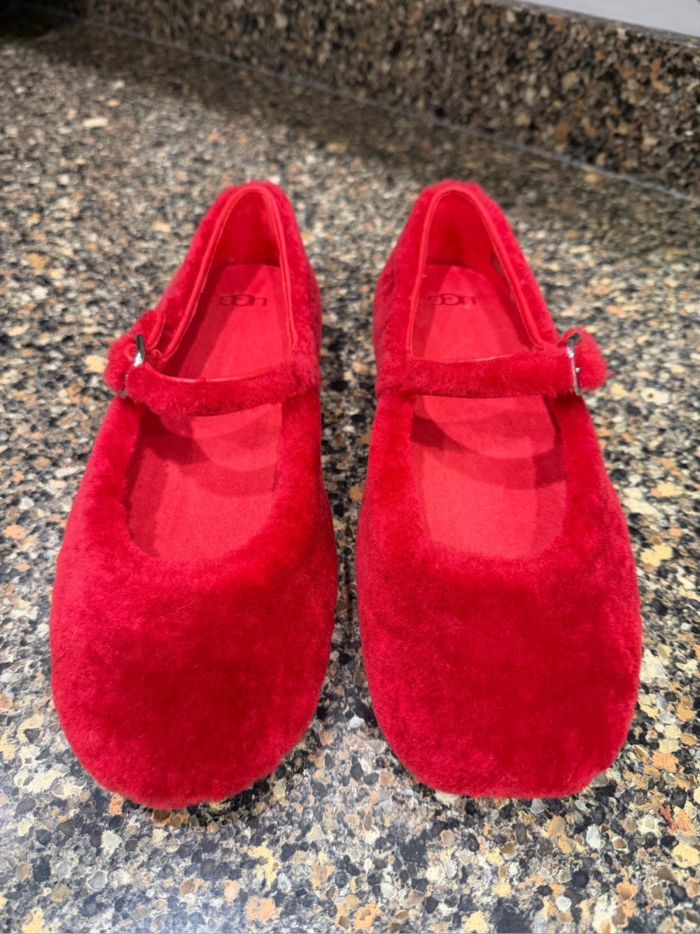 UGG ladies Red Mary Jane Plush Shoes new 8